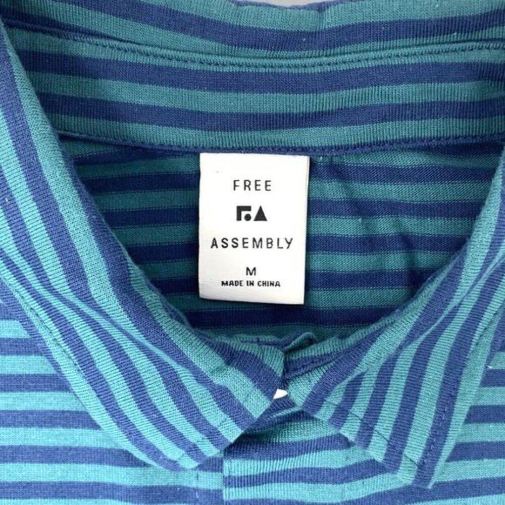 Free Assembly Navy & Green Horizontal Stripes Mens Long Sleeve Shirt Size Medium - Picture 9 of 9